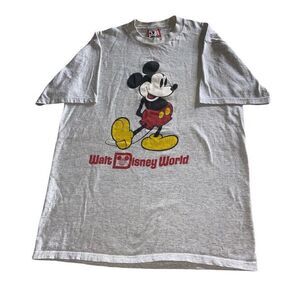 Disney Designs Vintage Mickey Mouse T-Shirt Women's Large‎ 90s Rare USA GRAY